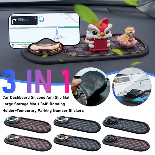 Car Anti-Slip Dashboard Mat with 360° Rotating Phone Holder – Multi-Functional Storage Pad for Navigation & Small Items