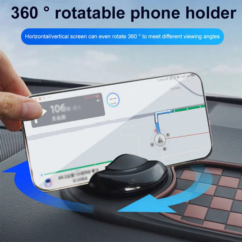 Car Anti-Slip Dashboard Mat with 360° Rotating Phone Holder – Multi-Functional Storage Pad for Navigation & Small Items